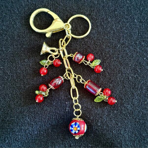 Red Cherries (1) Handmade Bag Charm Keychain | One of a Kind | Beaded Crystal